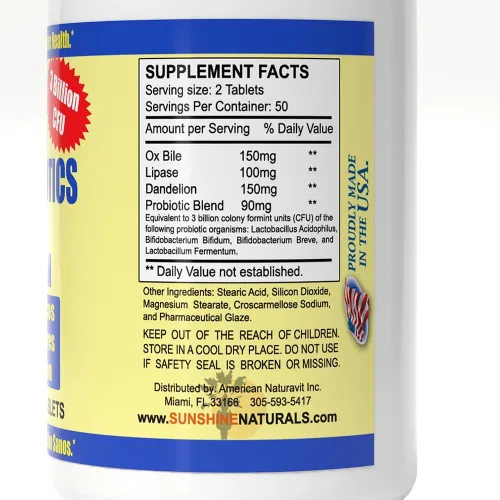 Miniatura 4 de Sunshine Naturals Suplemento Super Probióticos. Mejora la Digestión. 100 Cápsulas
