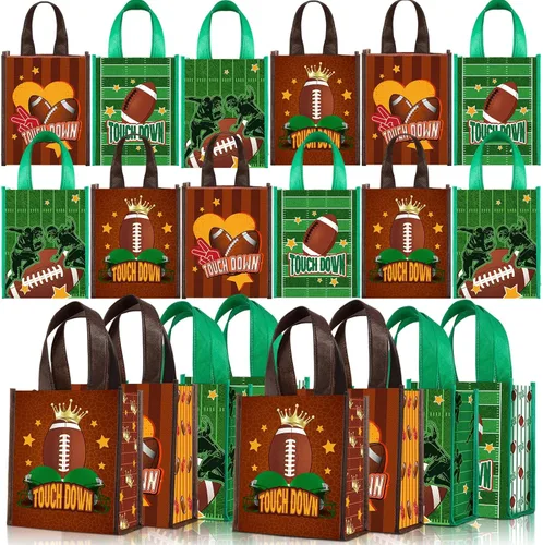 Estune Paquete de 24 bolsas de mano de fiesta de fútbol con asas, bolsas reutilizables no tejidas para golosinas, bolsa de regalo deportiva de