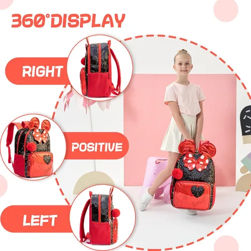Miniatura 40 de Mochila para niñas de 16 pulgadas, mochilas para niñas para la escuela, mochila de lentejuelas con lonchera para estudiantes de primaria