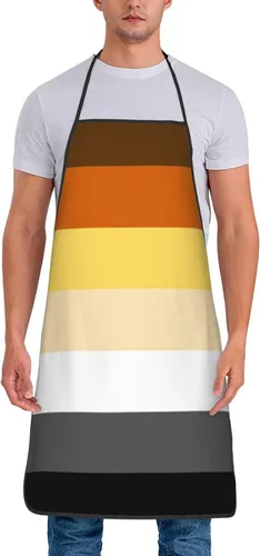 Miniatura 15 de Delantal impermeable de la bandera del orgullo del oso gay 100% poliéster, babero grande con impresión completa para el taller del restaurante