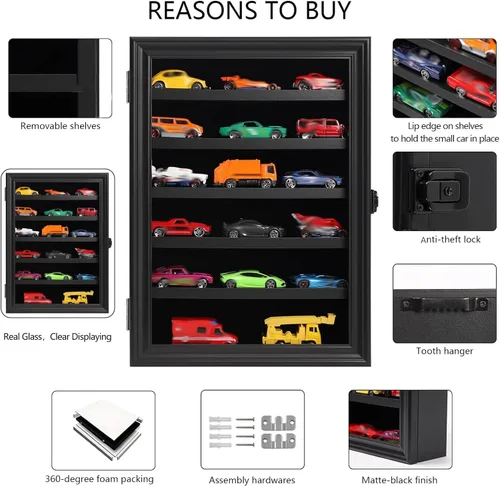 Miniatura 4 de Vitrina de autos de juguete a escala 1/64, vitrina de exhibición de coche fundido a presión, modelo de montaje en pared, gabinete de almacenamiento