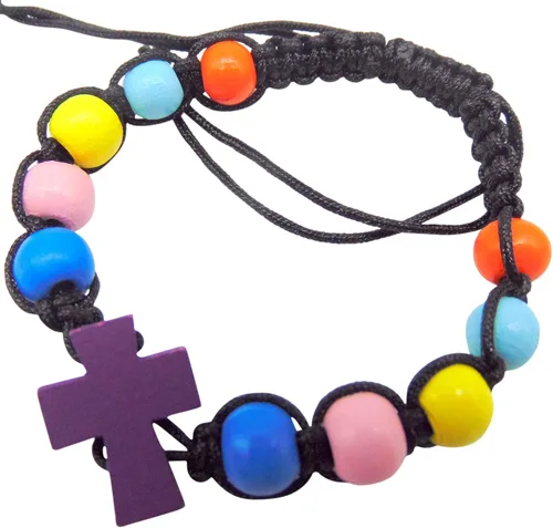 Westmon Works Juego de pulseras de rosario con cuentas de madera de colores y abalorio de moda, accesorio de joyería católica, incluye tarjeta santa