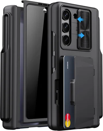 Miniatura 8 de Funda para Samsung Galaxy Z Fold 5 con tarjetero y cubierta para cámara deslizante, protector de pantalla integrado y protección de bisagra, funda