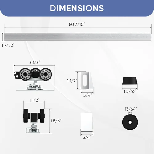 Miniatura 6 de JUBEST Juego de herrajes y rieles para puerta de bolsillo de grado comercial de 7 pies, herrajes para puertas correderas de 80.7 pulgadas, duraderos