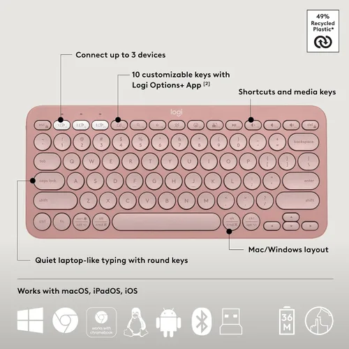 Miniatura 6 de Logitech Pebble 2 Combo, teclado y mouse inalámbricos, silencioso y portátil, personalizable, perno logi, Bluetooth, fácil de cambiar para PC, Mac