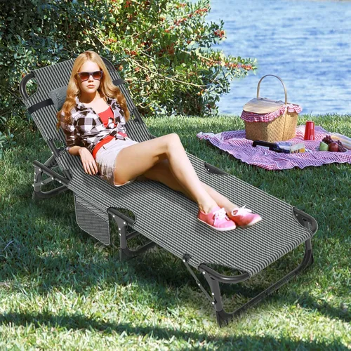 Miniatura 3 de LILYPELLE Tumbona plegable para exteriores con colchón, sillas reclinables ajustables de 5 posiciones para patio, perfectas para exteriores, tomar