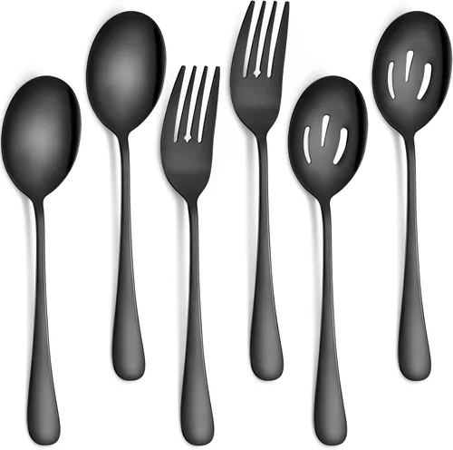 Patelai El juego de 6 cucharas para servir incluye 4 cucharas ranuradas y 2 tenedores de acero inoxidable para bufé, cena restaurante para banquete
