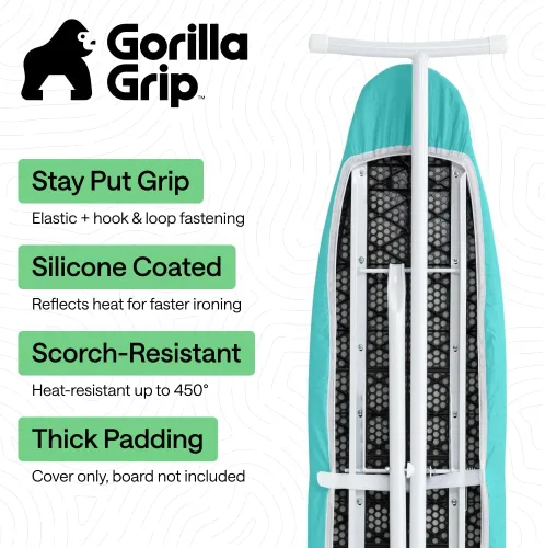 Miniatura 2 de La funda y almohadilla original GORILLA GRIP para tabla de planchar, revestimiento de silicona, acolchado grueso resistente a las quemaduras