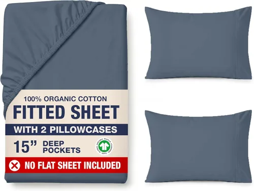 Miniatura 22 de LANE LINEN Juego de 2 piezas con sábana bajera 100% algodón orgánico tamaño individual y 1 funda de almohada, tejido de percal ligero, ultra suave