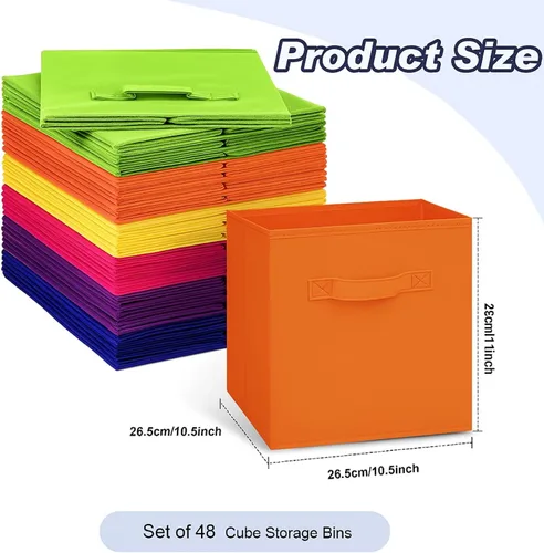 Miniatura 3 de Hillban 48 cubos de almacenamiento plegables de 11 pulgadas, cubos de tela a granel con doble asa, cubo organizador para armario, juguetes, aula