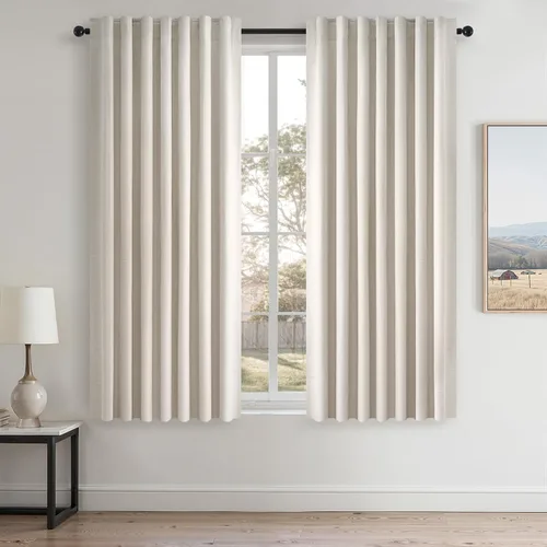 Miniatura 52 de Topfinel Cortinas opacas, blanco beige, 2 paneles, ventanas pequeñas, textura, mezcla de lino, bohemia, abedul, rural, gancho, bolsillo trasero