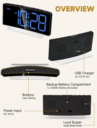 Miniatura 6 de Cadmos Reloj Despertador Extra Fuerte para Personas de Sueño Pesado Adultos, Adolescentes, Niños, Reloj Arcoíris para Dormitorios, Pequeño Reloj