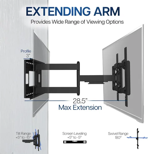 Miniatura 5 de VIVO Soporte de pared articulado para TV de pantalla grande de 43 a 85 pulgadas, para pantallas LCD LED planas y curvas, brazo extendido giratorio