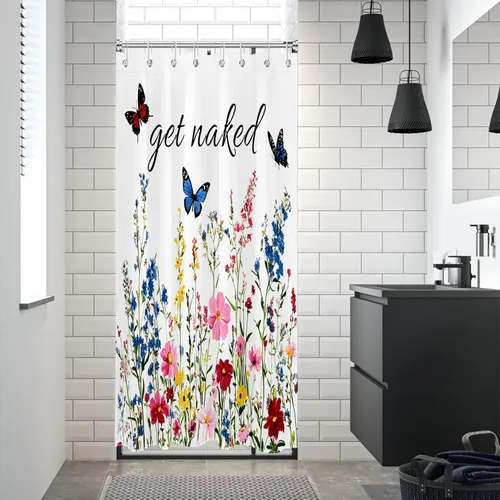 LB Get Naked - Cortina de ducha pequeña de 48 x 68 pulgadas, forro de cortina de ducha de tamaño medio azul y rosa, cortinas de ducha estrechas de