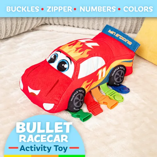 Miniatura 2 de Buckle Toys - Bullet Racecar - Desarrolla habilidades motoras finas - Juguetes de actividad de aprendizaje sensorial - Esencial de viaje en avión