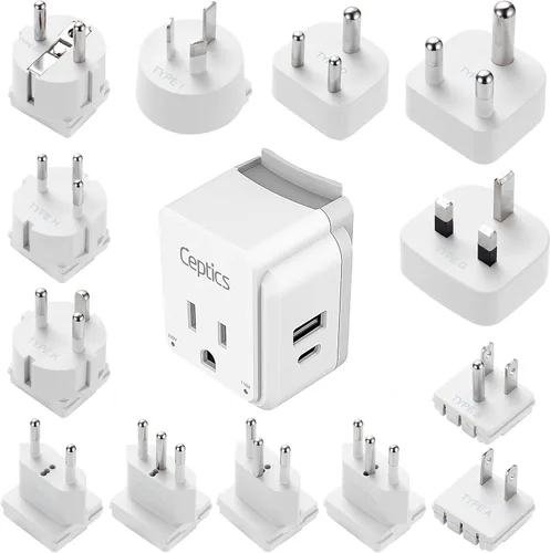 Miniatura 5 de Ceptics Adaptador de Enchufe de Corriente Internacional Juego de Viaje, 20W PD y QC, USB Dual Seguro y USB-C 3.1A - 2 Tomas de EE.UU. - Compacto
