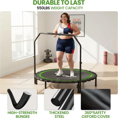 Miniatura 4 de Trampolín de rebote de 40, 45, 50 pulgadas, para adultos, 450-550 libras, mini trampolín plegable con asa, trampolín de fitness para interiores