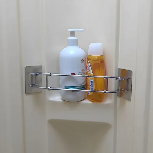 Safoner Barra de almacenamiento de esquina para ducha de caravana, barra de acero inoxidable ajustable para estantes de esquina en cámper, longitud
