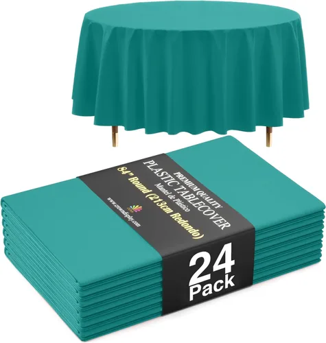Miniatura 57 de Exquisite 66% Thicker Premium Aqua Round Tablecloth 0.5 Mil 6 Pack Plastic Table Cloth Disposable 84 Inch Round Plastic Tablecloth Won't Tear Easily