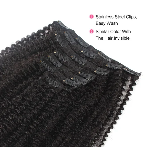 Miniatura 4 de ABH AMAZINGBEAUTY HAIR Extensiones de cabello humano real con clip, 4A 4B, rizado con clip, 4.23 oz, 7 piezas, 17 clips, 4.23 oz, color negro #1B