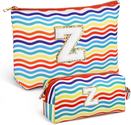 Miniatura 33 de Bolsa de viaje de maquillaje con monograma de 2 piezas para regalos de niñas adolescentes, bolsa de cosméticos para niñas, bolsa de aseo de viaje