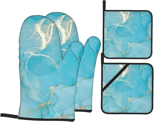 Miniatura 16 de Juego de 2 guantes de horno rojos de copos de nieve de Navidad y agarradera, adecuados para barbacoas, hornear, cocinar, microondas