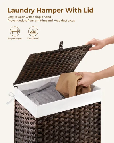 Miniatura 5 de GREENSTELL - Cesta de ropa con tapa, 90 l, con 2 bolsas extraíbles y 2 bolsas de malla, cesto de ratán sintético tejido a mano para ropa, juguetes