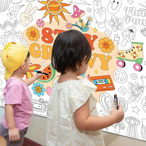 Miniatura 5 de Póster gigante para colorear para niños, con temática de Groovy, grande, grande, bohemio, hippie, libro de hojas para colorear para niños, escuela