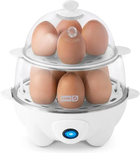 Dash Cocedor de Huevos Deluxe - Hervidor, Escalfador y Vaporera - Incluye Guía de Medición y Recetas - Apto para Lavavajillas - Capacidad para 12
