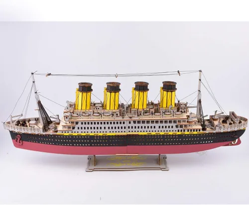 Miniatura 3 de Bitopbi Rompecabezas de madera 3D modelo Titanic de gran tamaño, crucero, versión en inglés, coleccionable, construcción de bricolaje, kit
