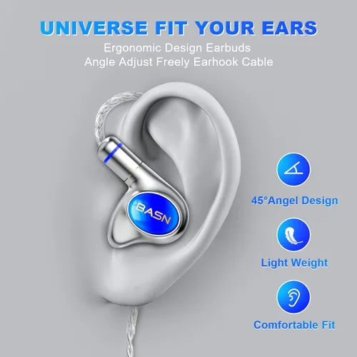 Miniatura 4 de BASN Metalen PRO 4 Drivers Auriculares intraurales para músicos, auriculares con cancelación de ruido y graves mejorados con carcasa de metal CNC