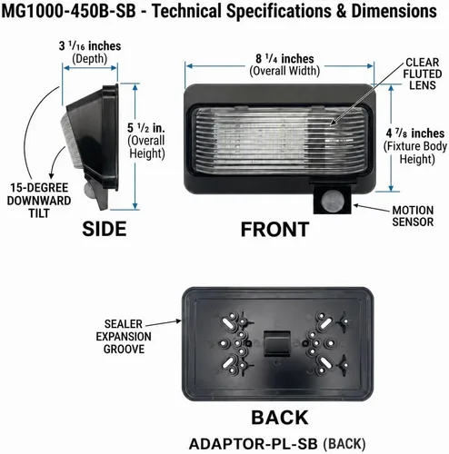 Miniatura 6 de MG1000-450B-SB, luz LED de sensor de movimiento para porche montada en exterior de RV, con clasificación IP65 con sensor INTELA, protección