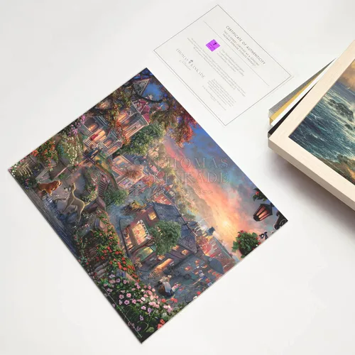 Miniatura 2 de Thomas Kinkade Studios Lady and the Tramp Falling In Love - Marco negro satinado (11 x 14 pulgadas)