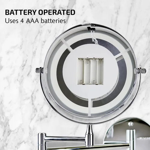 Miniatura 4 de Espejo de maquillaje iluminado OVENTE de 6.8" montado en pared, aumento 1X y 7X, LED doble cara ajustable y redonda, brazo extendible, retráctil