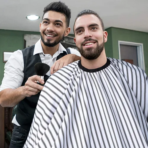 Miniatura 7 de FEBSNOW Capa profesional de corte de pelo con cepillo para el cuello, capa de peluquería de salón, accesorios de corte de cabello (rayas)..