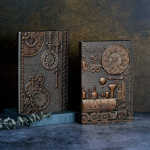 Miniatura 5 de Diario de escritura de cuero vintage en relieve 3D con juego de bolígrafos de diamante,A5,200 páginas, bloc de notas diario hecho a mano antiguo