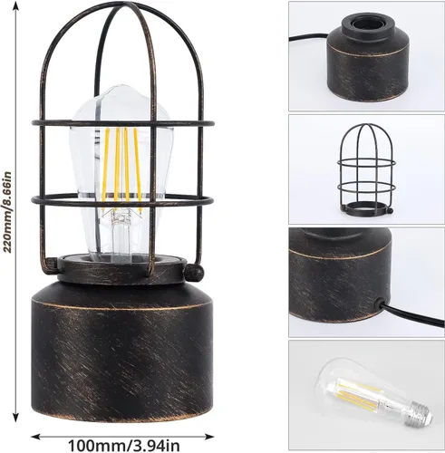 Miniatura 4 de Haian Support Lámpara de noche industrial regulable de 3 vías, mesa de noche antigua Steampunk para dormitorio, sala de estar (bombilla incluida)