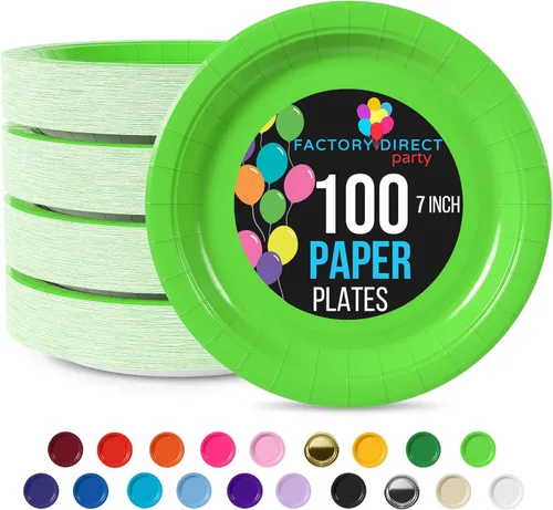 Exquisite Party Solids - Platos desechables de papel verde lima, de 7 pulgadas, platos desechables de color verde lima para fiestas, 100 unidades