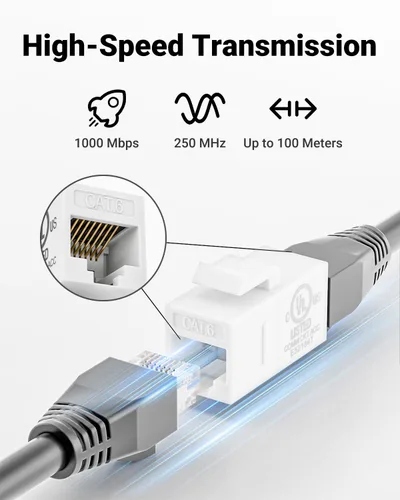 Miniatura 3 de VCE Paquete de 25 acopladores Keystone RJ45 CAT6 con certificación UL, acoplador hembra a hembra, acoplador en línea UTP CAT6 Keystone blanco