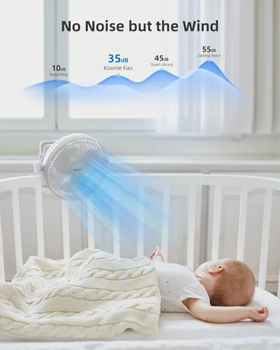 Miniatura 6 de Koonie Ventilador portátil con clip de 8 pulgadas, 10000 mAh, recargable por USB, funciona con batería, 4 velocidades, flujo de aire fuerte, Blanco