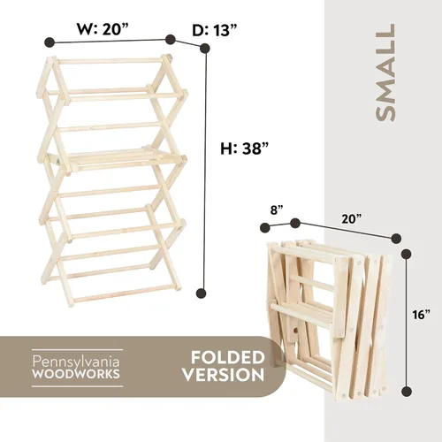 Miniatura 3 de Pennsylvania Woodworks Estante de secado de ropa: Estante de madera dura de arce macizo para ropa de bebé, toallas de mano, delicadas y más, Pequeño