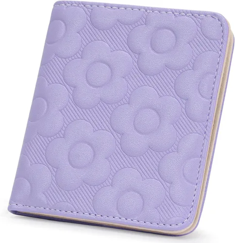 Miniatura 15 de Billetera para mujer, delgada y pequeña, billetera compacta con RFID, plegable, compacta, para mujer, cartera de cuero en relieve 3D con soporte
