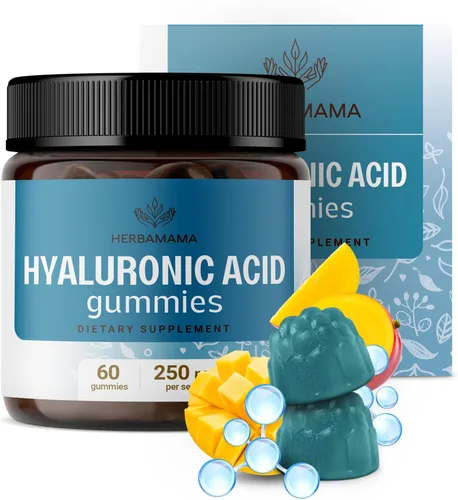 HERBAMAMA Gomitas de ácido hialurónico – 250 mg de ácido hialurónico puro para el cabello, la piel y las uñas – Suplemento de elasticidad vegano sin