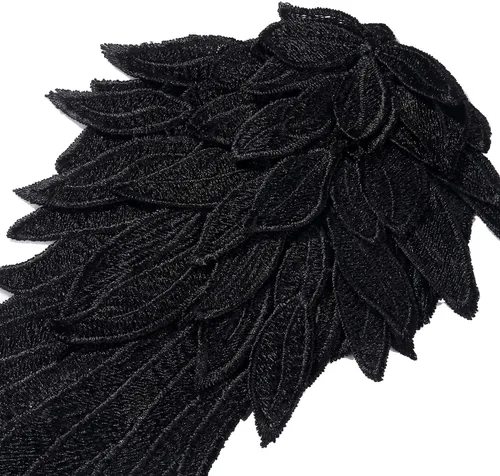 Miniatura 3 de 1 par de alas de ángel 3D bordadas, de encaje, para escote, aplique para coser en parches, negro, pequeño 1 par negro Small