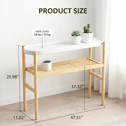 Miniatura 2 de APRTAT Soporte de bambú para plantas de interior, soporte de almacenamiento de plantas de 2 niveles de altura para múltiples plantas, estante
