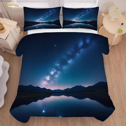 Miniatura 10 de Juego de edredón de galaxia azul, tamaño individual, ropa de cama espacial para niños, niñas, adolescentes, decoración de dormitorio, luna, nube