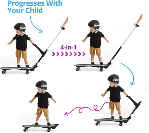 Miniatura 2 de Monopatín para niños de Ookkie, ayuda a desarrollar el equilibrio y la confianza en sí mismos, monopatín 4 en 1, fácil de montar, idea de regalo Azul
