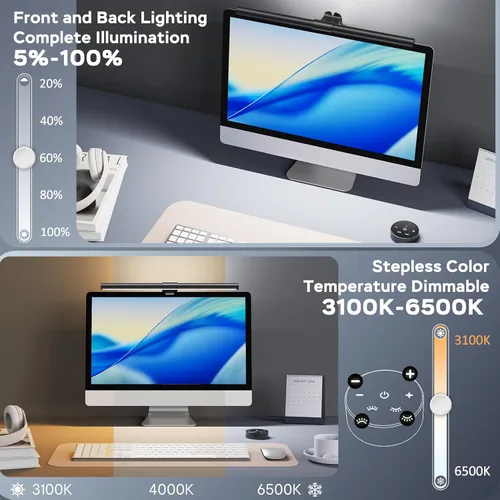 Miniatura 6 de OOWOLF Barra de luz para monitor con control remoto, lámpara de monitor de computadora Ra95 para cuidado de los ojos, lámpara de lectura USB, barra