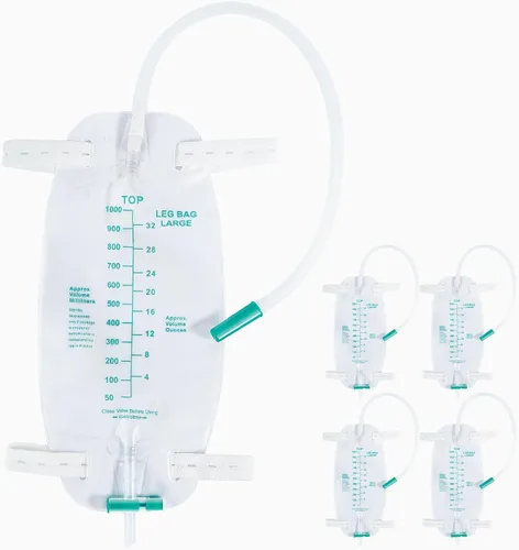 Miniatura 9 de Paquete de 5 bolsas de 33.8 fl oz para piernas de drenaje urinario con correas ajustables para el hombro y tubo flexible de 17.7 pulgadas con diseño