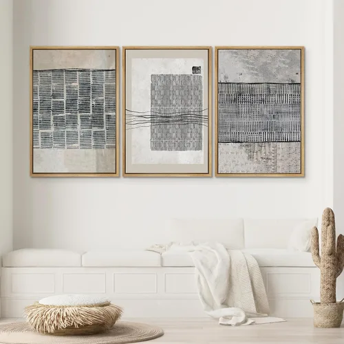Miniatura 600 de SIGNWIN Lienzo enmarcado para pared, arte con pinceladas de flujo neutro en tonos beige abstractos, ilustraciones, arte moderno, decorativo